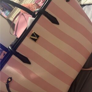 Victoria Secret Pink and White Striped Tote Bag